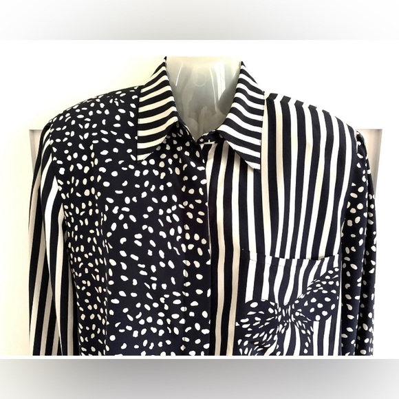 Louis Feraud Vintage Woman's Striped Polka Dot Long Sleeved Blouse Top Shirt 10 - Picture 2 of 7